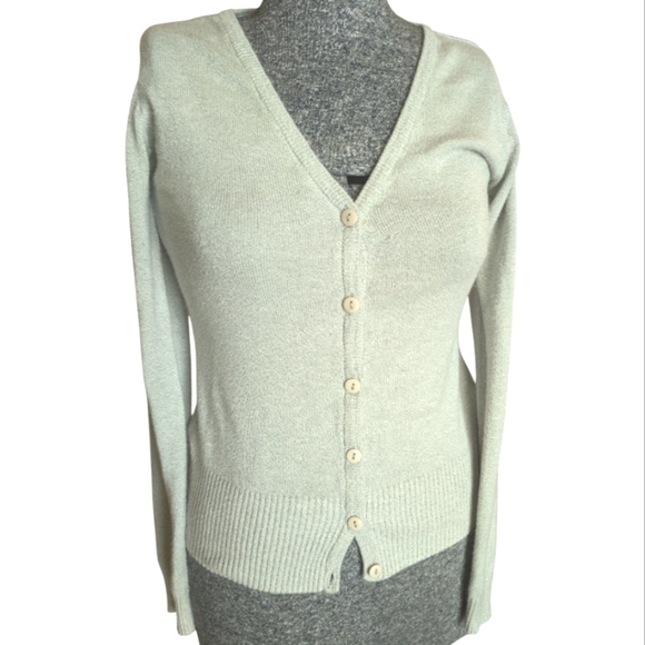 Tex Sweaters - Tex Woman Light Gray V-Neck Cardigan Sweater Size XS